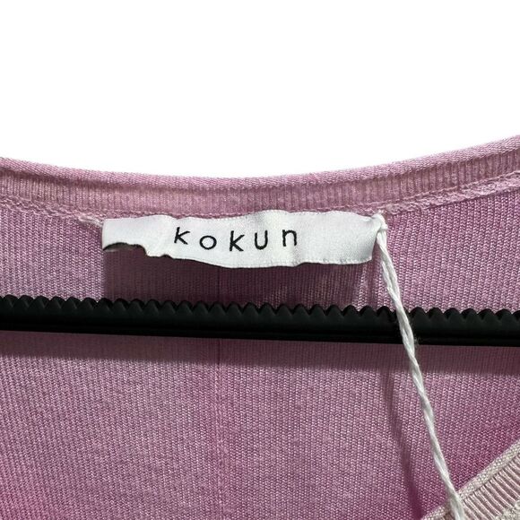 Kokun Long Sleeve Seamed Cashmere V-Neck Pink Medium - Picture 3 of 6